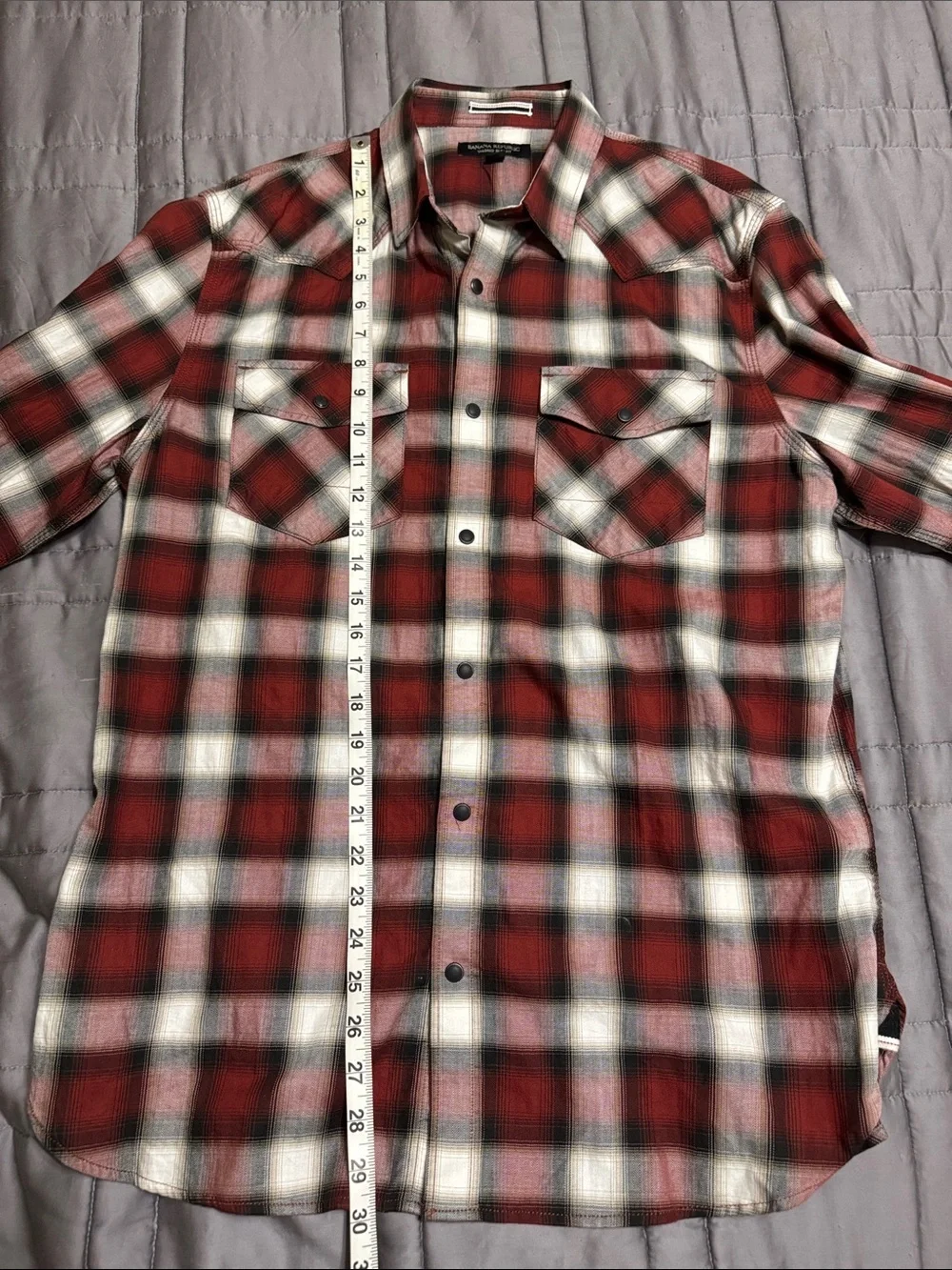 Banana Republic Red, White & Black Plaid Tailored Slim Fit Shirt